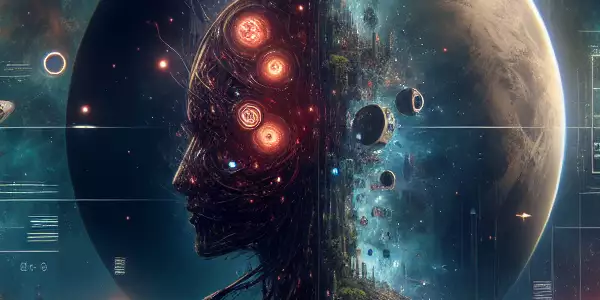 宇宙中的人类与三体文明的激烈对决场景。